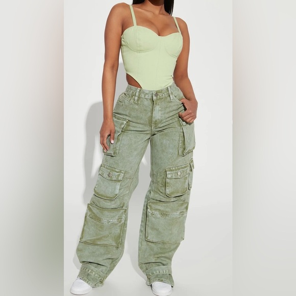 Fashion Nova Pants - Fashion Nova Light Green Cargo Pants